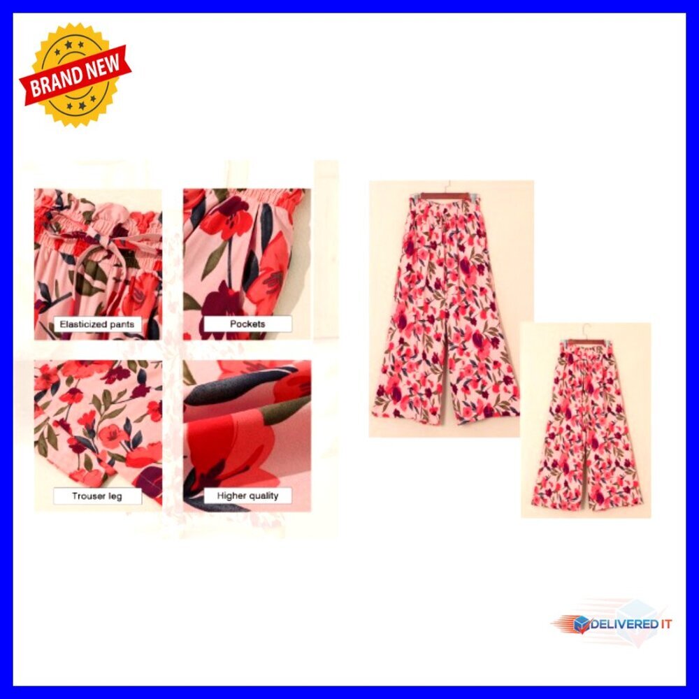 Elastic Waist Wide Leg Pants Casual Comfortable Loose Fit with Pockets - Picture 5 of 7